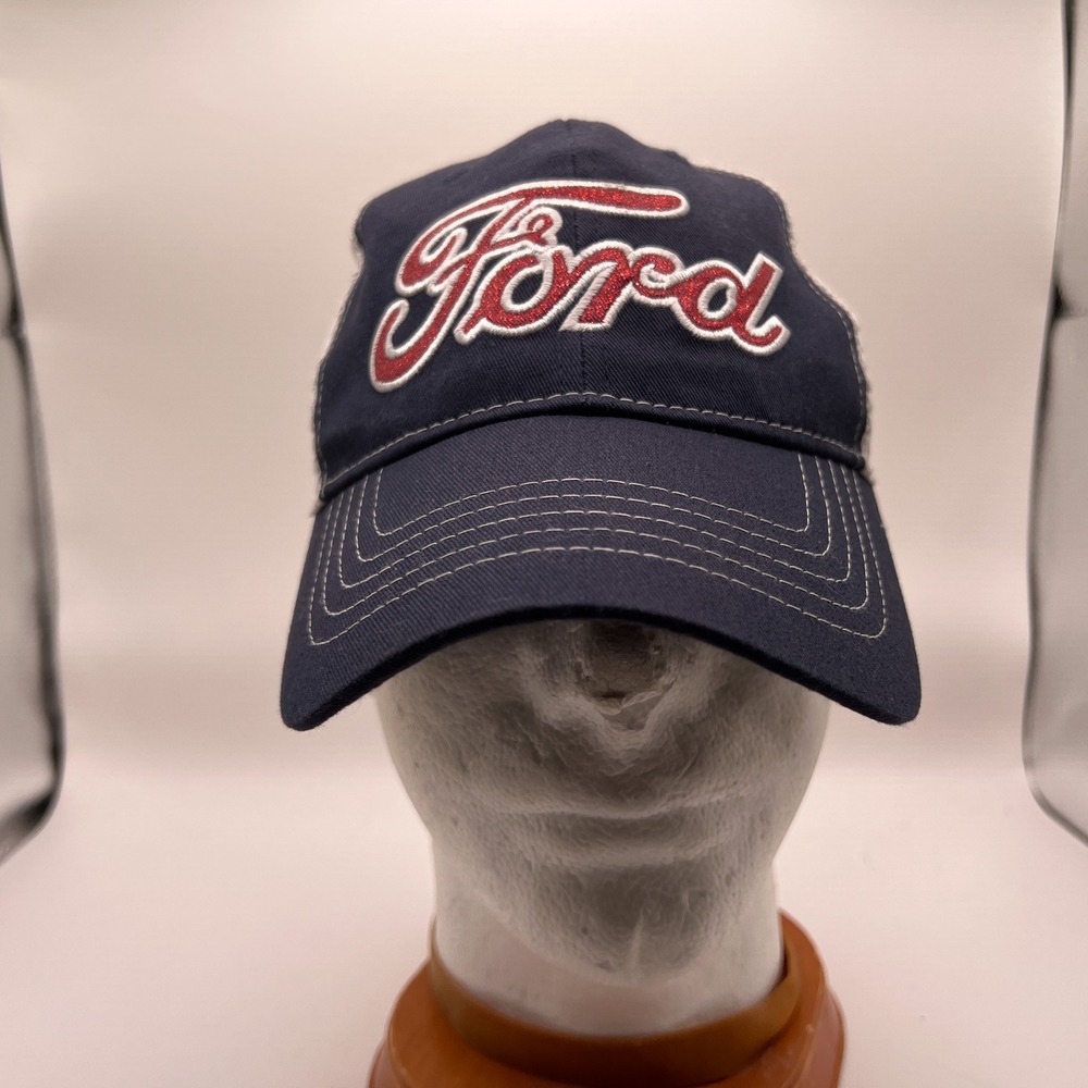 Ford Motor Company Navy Blue White Mesh Trucker Hat Infinity Her Adjustable Cap - Picture 2 of 9
